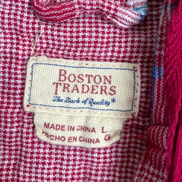 Boston Traders Women's Flannel Hoodie Size Large Button Down Red Blue Plaid - Picture 4 of 4